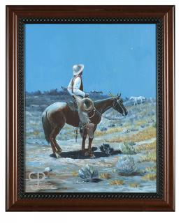 Appraisal: Ernest Morris Cowboy on horseback at night signed and dated