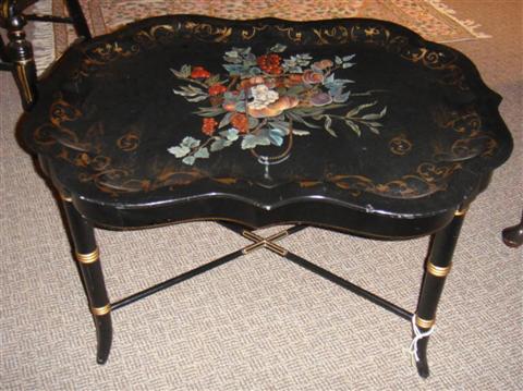 Appraisal: MAITLAND SMITH BLACK GROUND WITH PAINTED FRUIT TRAY COFFEE TABLE