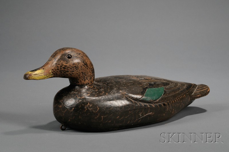 Appraisal: Carved and Painted Black Duck Decoy Charles Hart - Gloucester