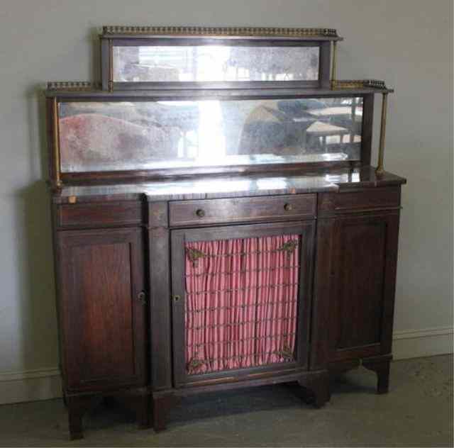 Appraisal: Regency Rosewood Brass Inlaid Mirror Back Server Etagere From an