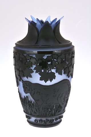 Appraisal: Pilgrim Cameo Glass Vase At Pray cutaway Titled Signed and