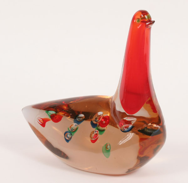 Appraisal: Cenedese attributed Murano art glass red bird sculpture engraved artist