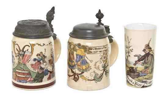 Appraisal: Two German Pottery Steins Villeroy Boch Mettlach circa liter model