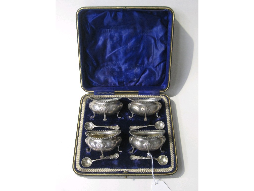 Appraisal: Cased set of four silver salts with servers Sheffield