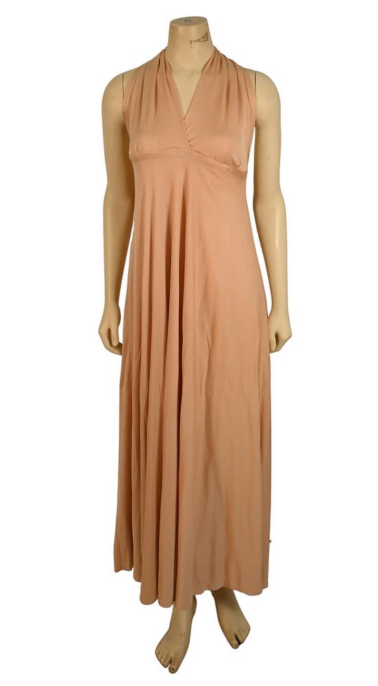 Appraisal: Halston Classic Champagne Jersey Knit Halter Top Gown vintage 's