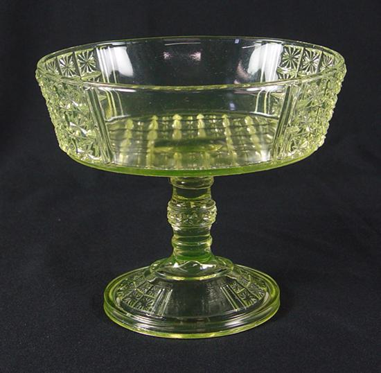 Appraisal: Vaseline Glass Pedestal Bowl Circa By Richards and Hartley Paneled