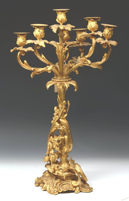 Appraisal: A TH CENTURY FRENCH ORMOLU SIX BRANCH CANDELABRA of asymmetrical