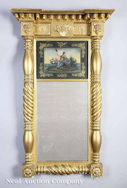 Appraisal: An American Classical Giltwood and glomis Pier Mirror c -