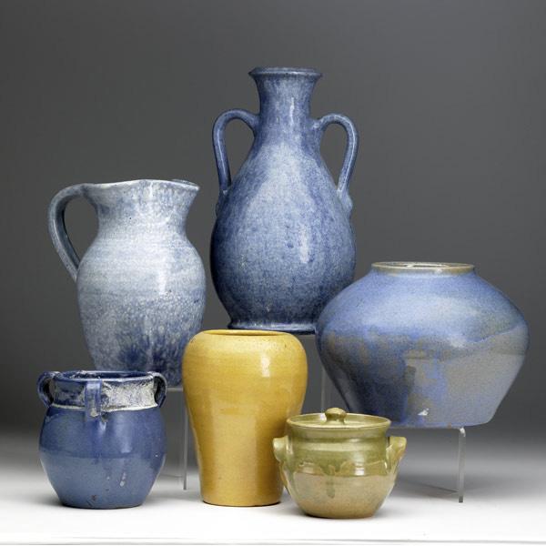 Appraisal: NORTH STATE Six assorted vessels in varied glazes including a