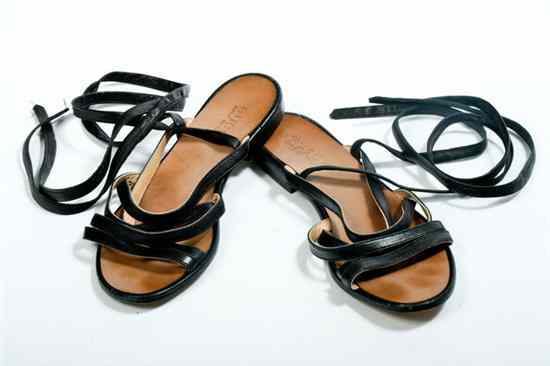 Appraisal: GUCCI BLACK LEATHER ANKLE WRAP SANDALS Contemporary size B