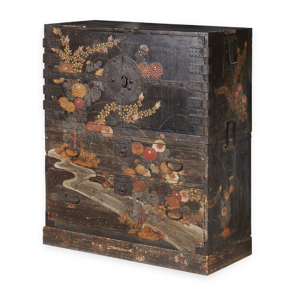 Appraisal: LACQUERED WOOD CHEST MEIJI PERIOD with a pair of hinged