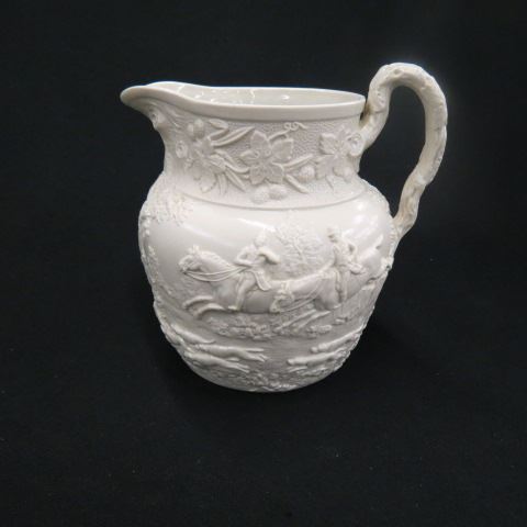 Appraisal: Early English Fox Hunt Pitcher has relief scenes excellent