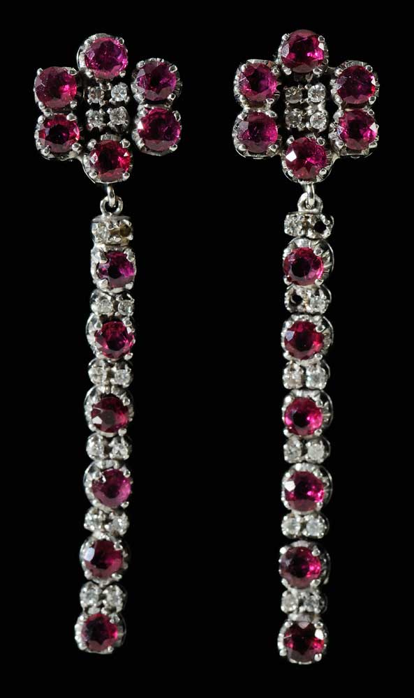 Appraisal: Pair Ruby and Diamond Earrings central floral style earrings with