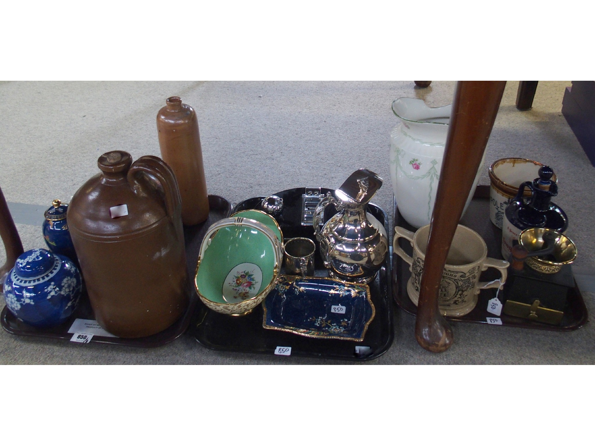 Appraisal: Three trays comprising hand crank coffee grinder Art Deco inkstand