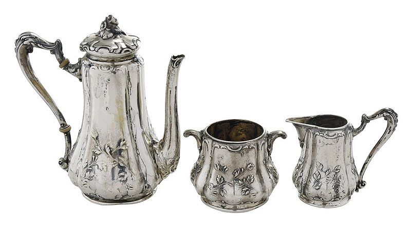 Appraisal: Three Piece German Silver Tea Service th century floral decoration