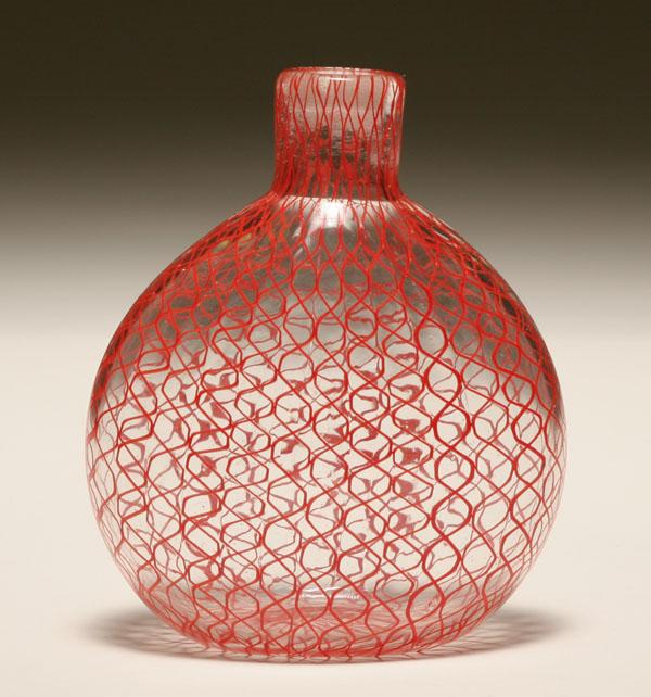 Appraisal: Dino Martens Latticino glass vase Composed of bright red ribbon