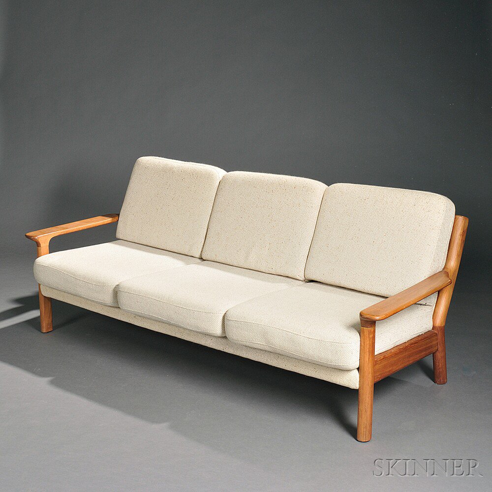 Appraisal: Scandinavian Design Sofa Hardwood wool Three-cushion seat and back in