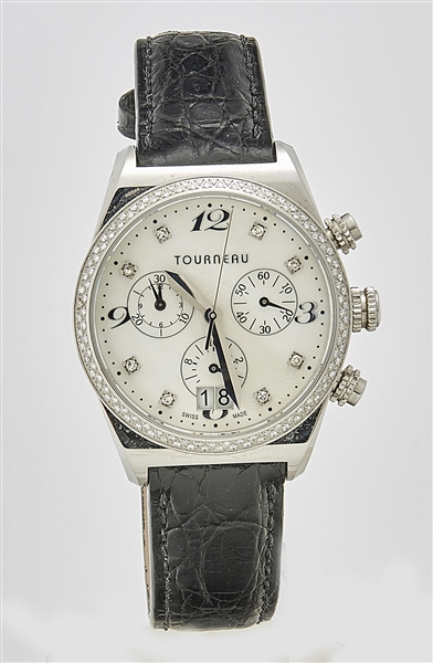 Appraisal: Tourneau wristwatch stainless steel case diamond bezel mother of pearl