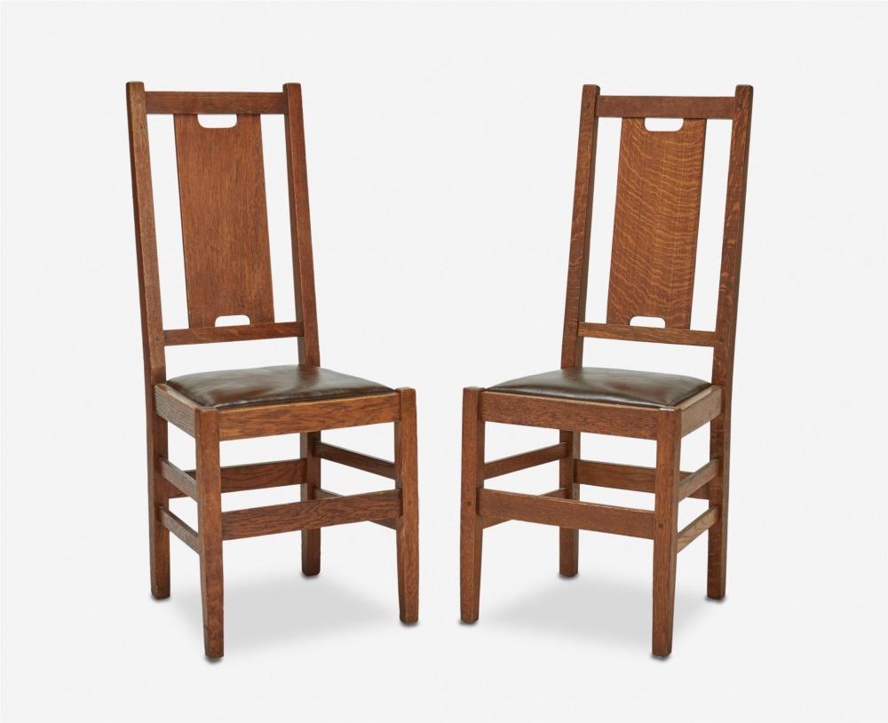 Appraisal: A pair of Gustav Stickley H-back chairs No Circa -