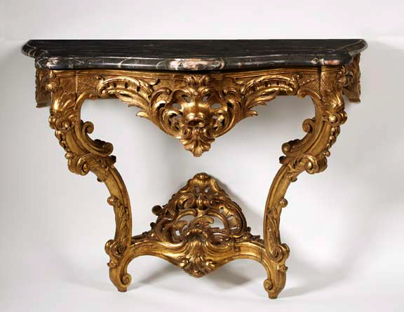 Appraisal: Good Louis XV-Style Carved Giltwood and Marble-Top Giltwood Console third