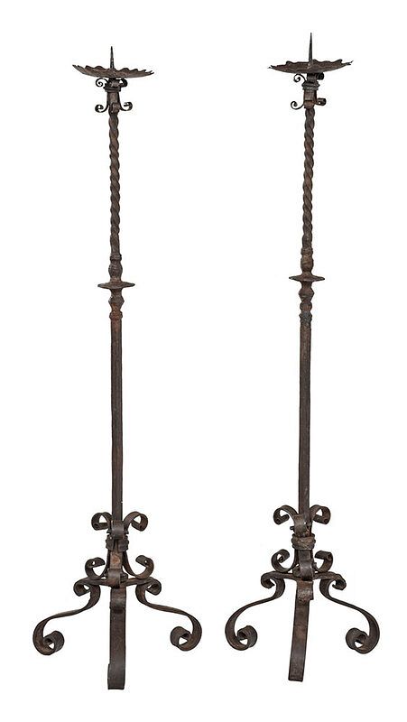 Appraisal: Pair Baroque Style Wrought Iron Torchieres probably th century each