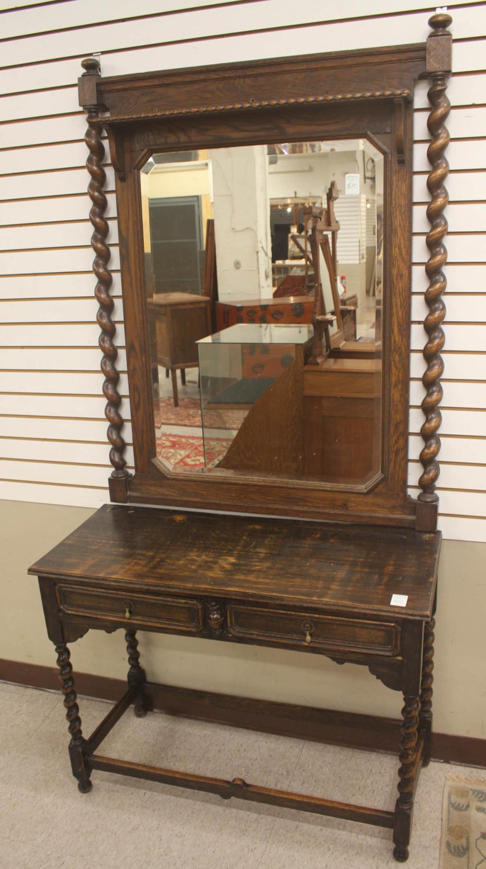 Appraisal: CHARLES II STYLE OAK CONSOLE TABLE AND WALL MIRROR English