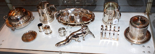 Appraisal: A COLLECTION OF PLATED WARE TO INCLUDE two tankards a