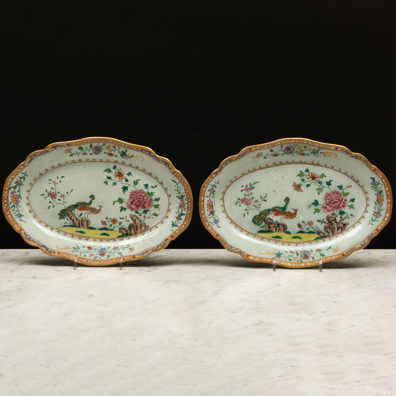 Appraisal: Pair of Small Chinese Export Famille Rose Porcelain Peacock Platters