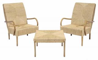 Appraisal: Pair Modern Bentwood Faux -Arm Chairs with Matching Ottoman Asian