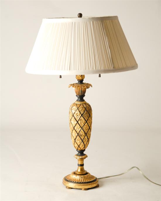 Appraisal: Metal Vasiform Table Lamp gilt floral motif in diamond pattern