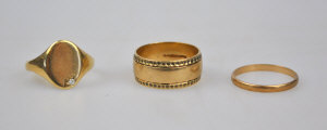 Appraisal: ct wedding band with beaded edge ct signet ring with