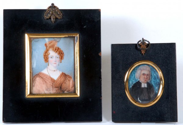 Appraisal: Two miniature portraits on ivory One - x - rectangular