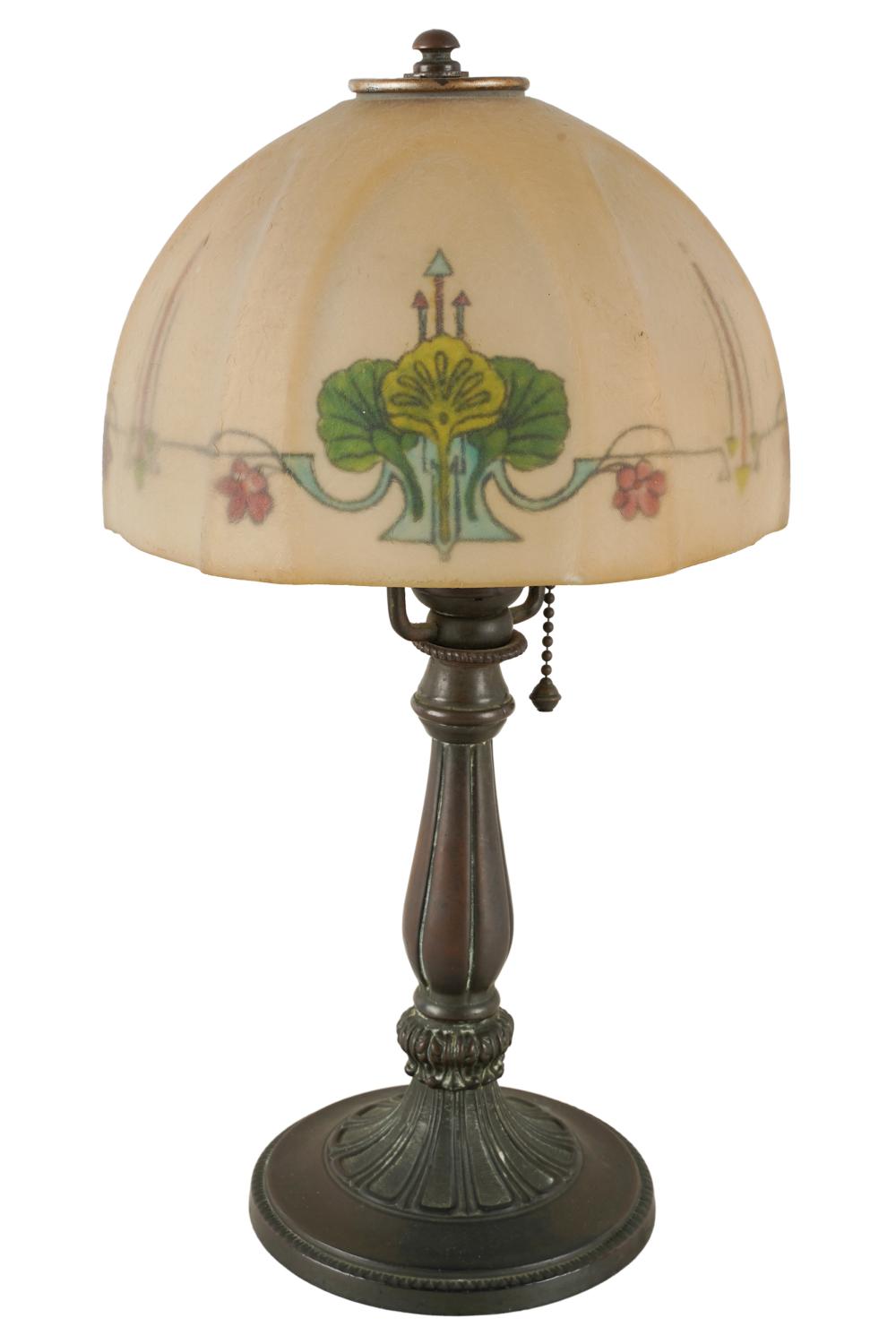 Appraisal: BOUDOIR LAMP WITH HANDEL PAINTED GLASS SHADEthe shade numbered -G