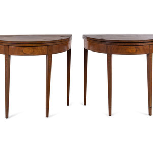 Appraisal: A Pair of George III Style Mahogany and Marquetry Flip-Top