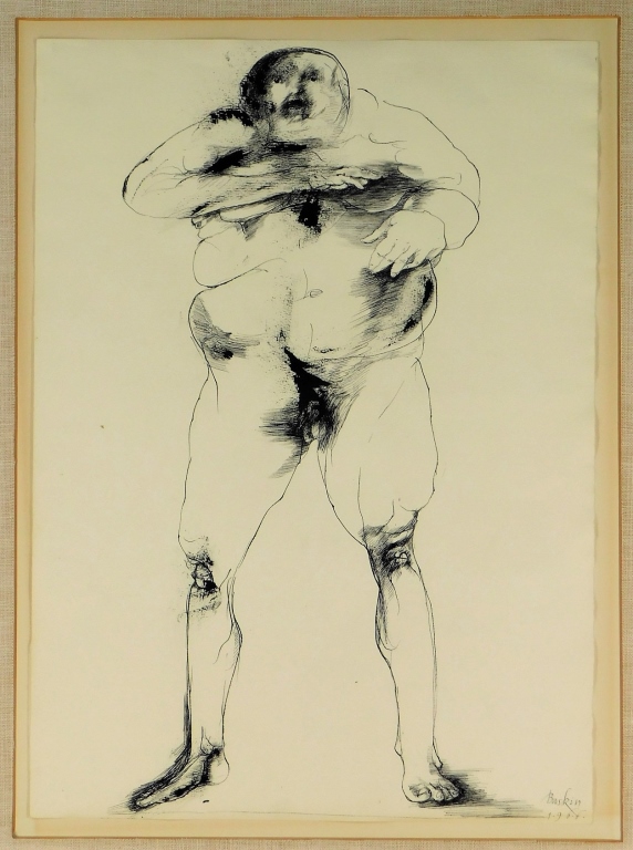 Appraisal: LEONARD BASKIN MALE NUDE PEN INK DRAWING New York -