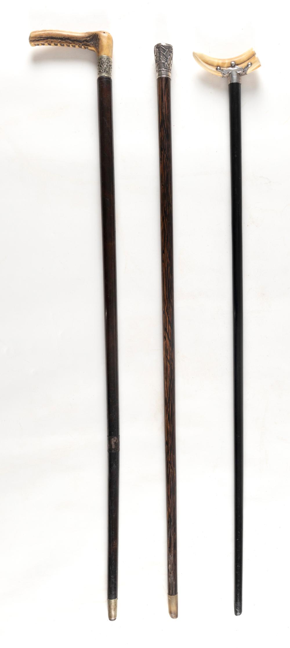 Appraisal: TWO ANTIQUE WALKING STICKS AND A CANE TH CENTURYTWO ANTIQUE