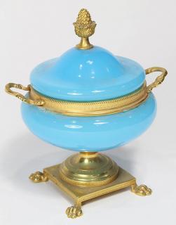 Appraisal: French blue opaline glass lidded box in the Neoclassical taste