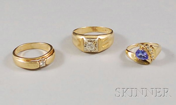 Appraisal: Three kt Gold and Diamond Rings total dwt sizes to