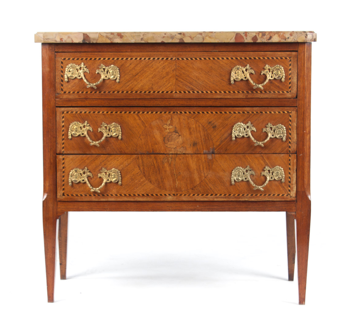 Appraisal: Directoire style marble top commode red and tan Breccia marble