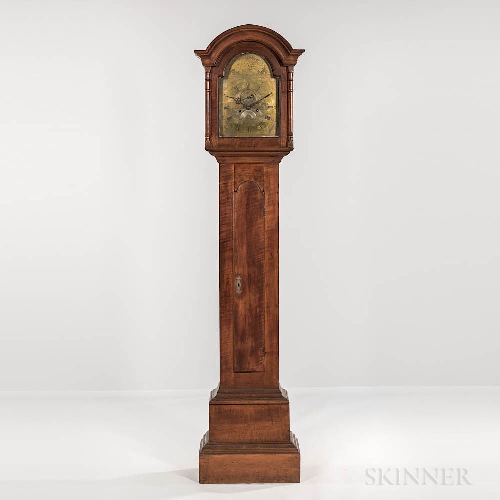 Appraisal: Rare Tiger Maple Tall Case Clock with Elaborately Engraved Brass