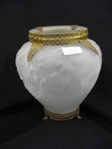 Appraisal: Tiffin Art Glass Vase frosted floral with bronzed metalwork trim