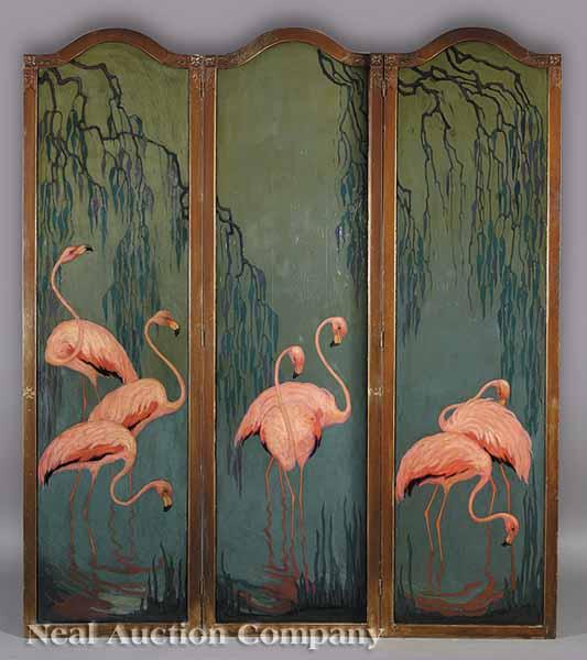 Appraisal: Marie Atkinson Hull American Mississippi - Flamingos A Three-Panel Folding