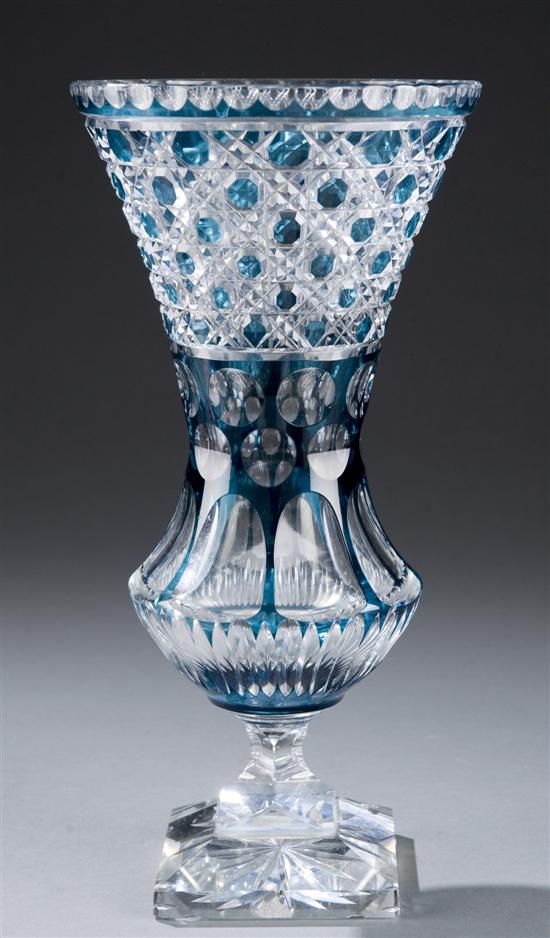 Appraisal: Aqua cut to clear glass vase ''h x ''dia No