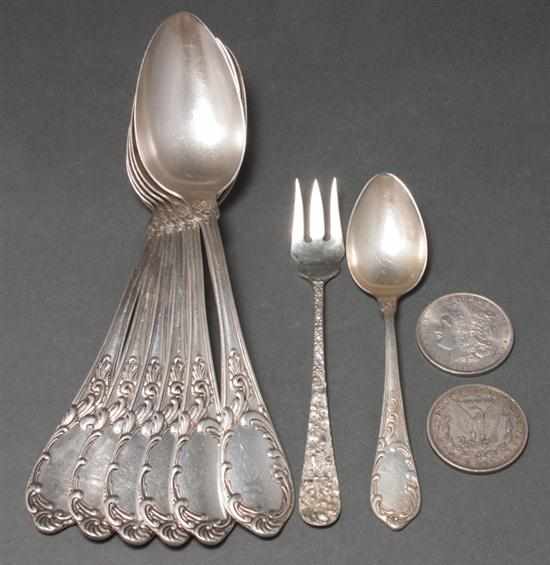 Appraisal: Group of sterling and silver-plated flatware and coins comprising Stieff