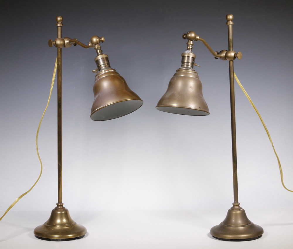 Appraisal: TABLE LAMPS PR of brass adjustable height articulated desk lamps