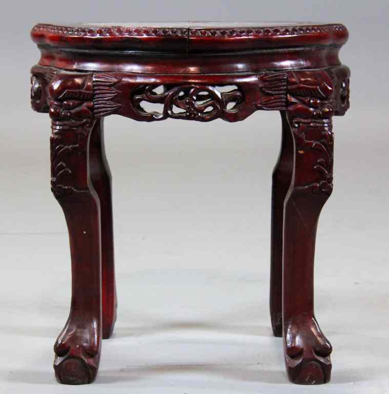 Appraisal: Chinese Rosewood Marble Scalloped TableHeavily-carved scalloped top table with inset