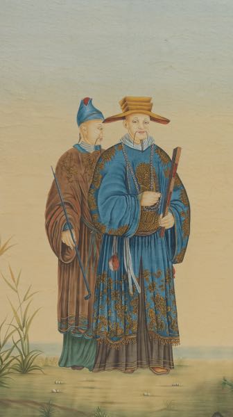 Appraisal: CHINESE SCHOOL CONTEMPORARY x Noble figures with fan and smoking