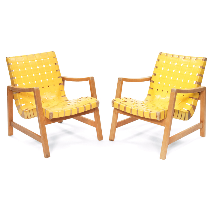 Appraisal: Jens Risom chairs pair by Knoll s birch frames with