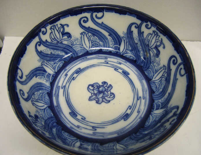 Appraisal: ROYAL DOULTON FLOW BLUE POTTERY BASIN BOWL Art Nouveau design