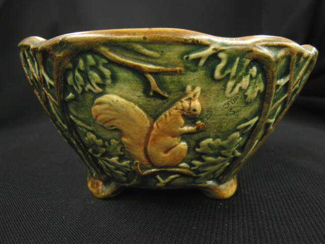 Appraisal: Weller Woodcraft Art Pottery Bowl with carved squirrel leaf design